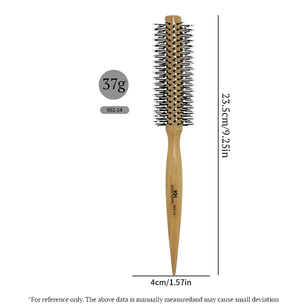Natural Wood Handle Round Barrel Hair Comb Anti Static Brush Hair Round Comb Styling Tools For Thin Or Short Hair Men Women Use Oasis Select 902-14-Y