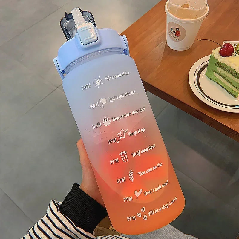 2 Liter Water Bottle with Straw Female Girls Large Portable Travel Bottles Sports Fitness Cup Summer Cold Water with Time Scale Oasis Select