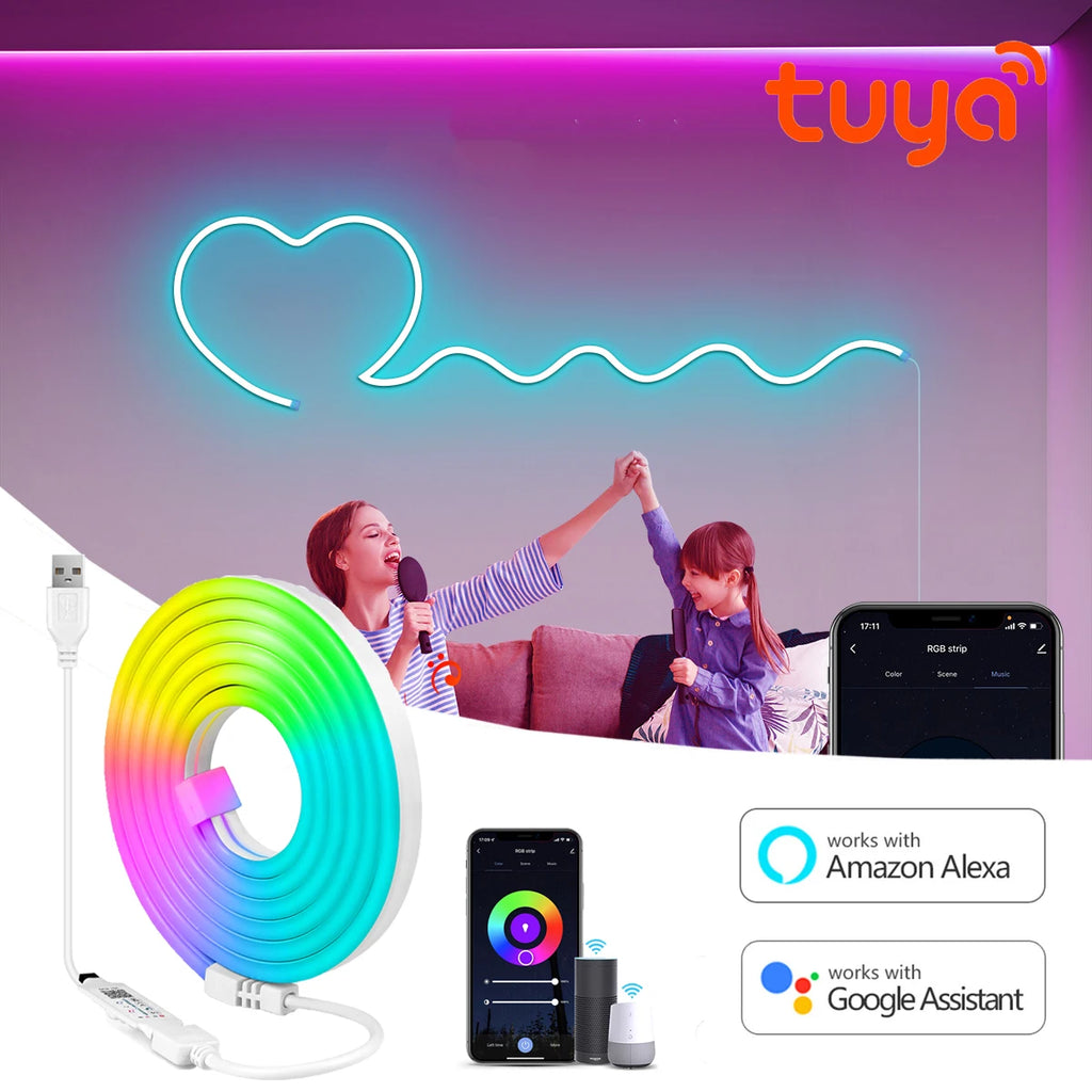 Smart Tuya Neon Strip WIFI/Bluetooth 2 Version APP Control 5V USB Ports RGB Neon Sign Waterproof DIY Room Wall Atmosphere Lamp Oasis Select