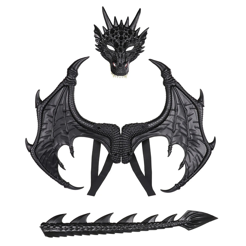 Dragon Costume Set – Mask, Wings & Tail for Kids & Adults Dragon Costume Set Oasis Select Black One Size