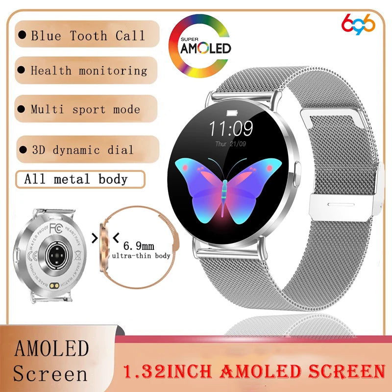 Smart Watch AMOLED Screen All Metal Body Women Blue Tooth Call 3D Dynamic Dial BT Call Smartwatch Heartrate Information Reminder Oasis Select