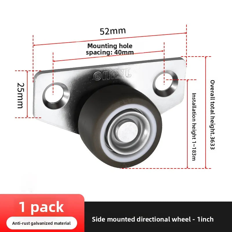 1Pcs Side-Mounted Casters, Silent Rubber Wheels, Drawer Caster, for Furniture, Kitchen Cabinet, Table, Loading Capacity 20KG Oasis Select B No screws