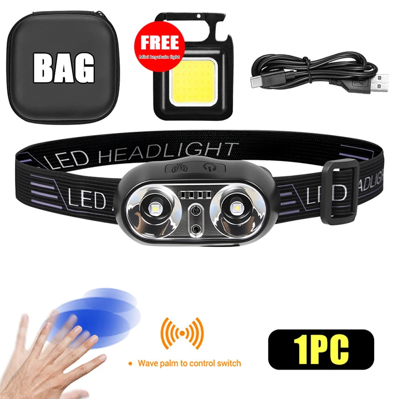 Portable XPE+LED Motion Sensor Headlight Rechargeable HeadLamp Flashlight Front Light for Camping Hiking Emergency Lantern Torch Oasis Select set