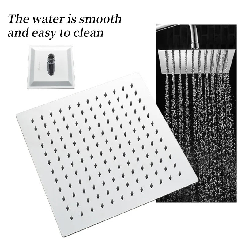 Stainless Steel Square Shower Head High Pressure Water Saving Sprayer Rainfall Waterfall Nozzle For Bathroom Accessories Oasis Select