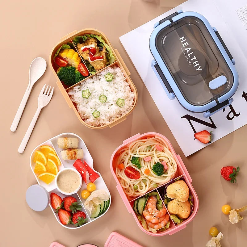 Lunch Box Multi-function 3 Grid Fruit Cartoon Sealed Sauce Salad Dressing Box for Kids Bento Loncheras Picnic Snacks Organizer Oasis Select