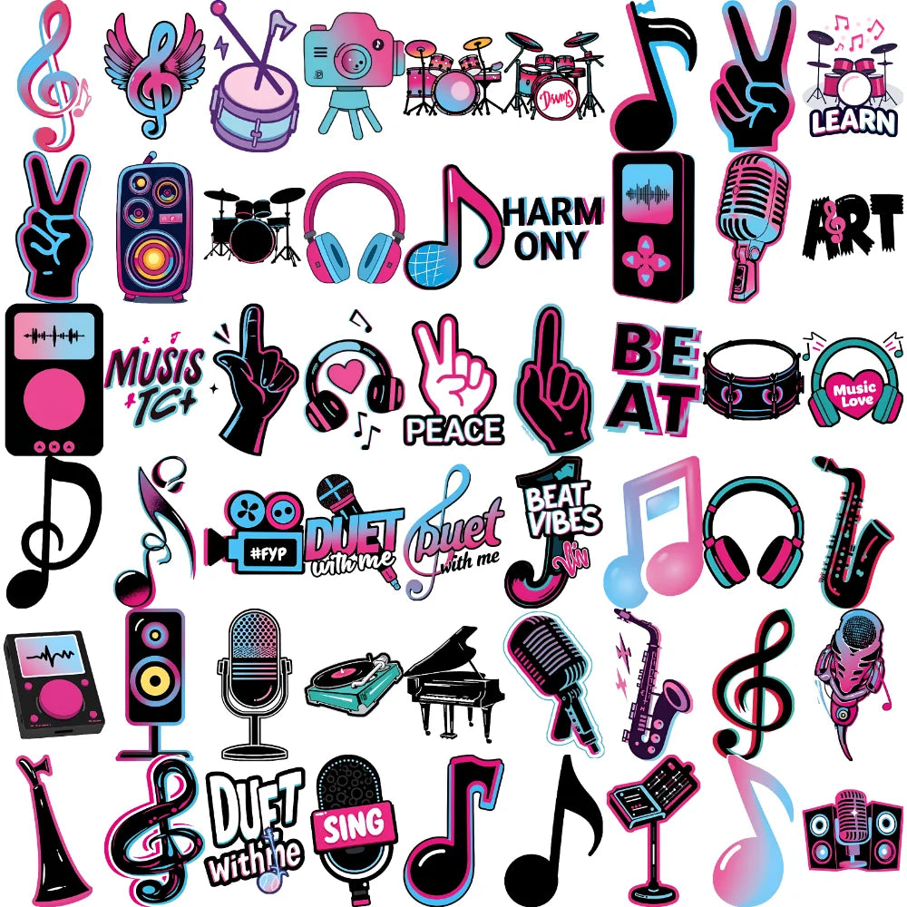 63-Piece Waterproof Temporary Tattoo Stickers – Retro Music Icons
