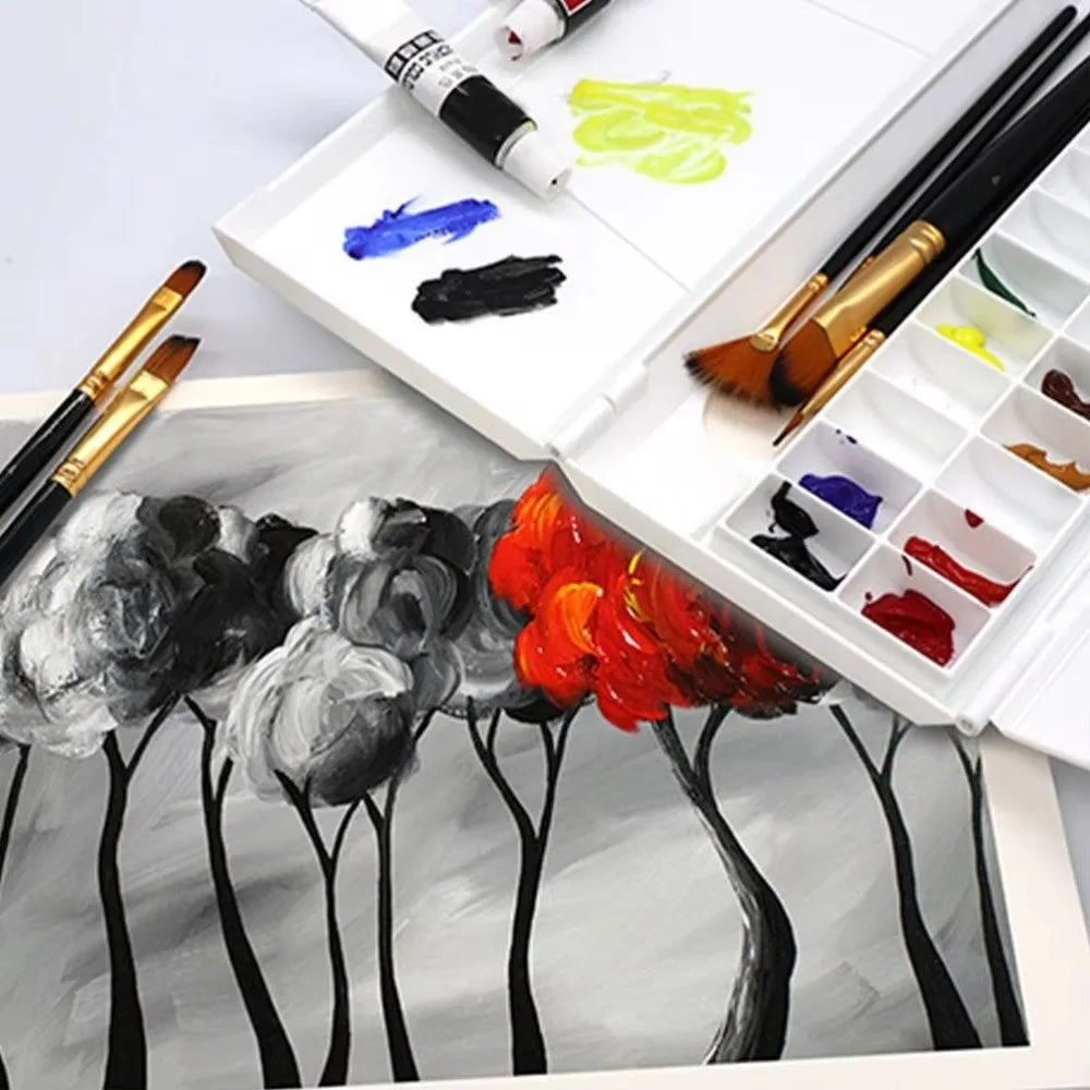 Foldable Watercolor Pigment Box Easy Open Artist Student Color Mixing Compartments Color Display Painting Tools Oasis Select
