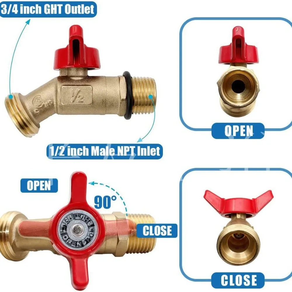 Brass Ball Valve Quarter Turn Water Tank Spigot Rain Barrel Valve with Bulkhead Fitting 1/2in Female 3/4in Male Thread Oasis Select