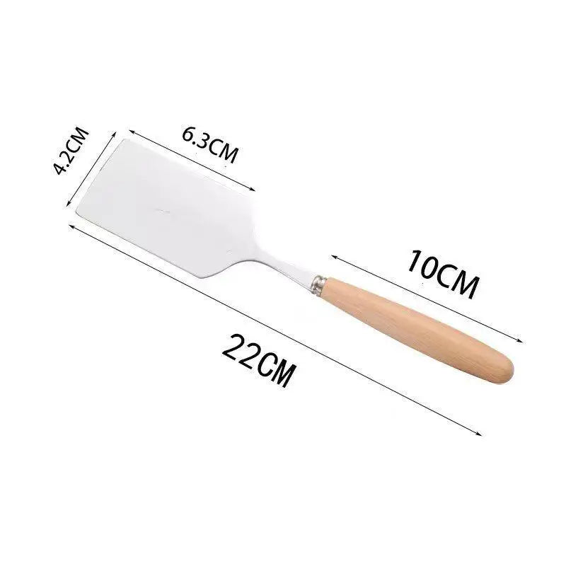 Stainless Steel Square Head Steak Cooking Spatula Wood Handle Pizza Shovel Pancake Beef Scraper BBQ Utensils For Kitchen Oasis Select A2