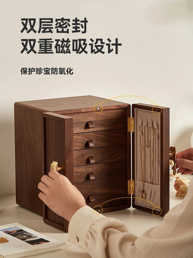 2024 New Large-capacity Wooden Jewelry Box Storage Cabinet New Chinese High-end Gold Jewelry Storage Box Oasis Select