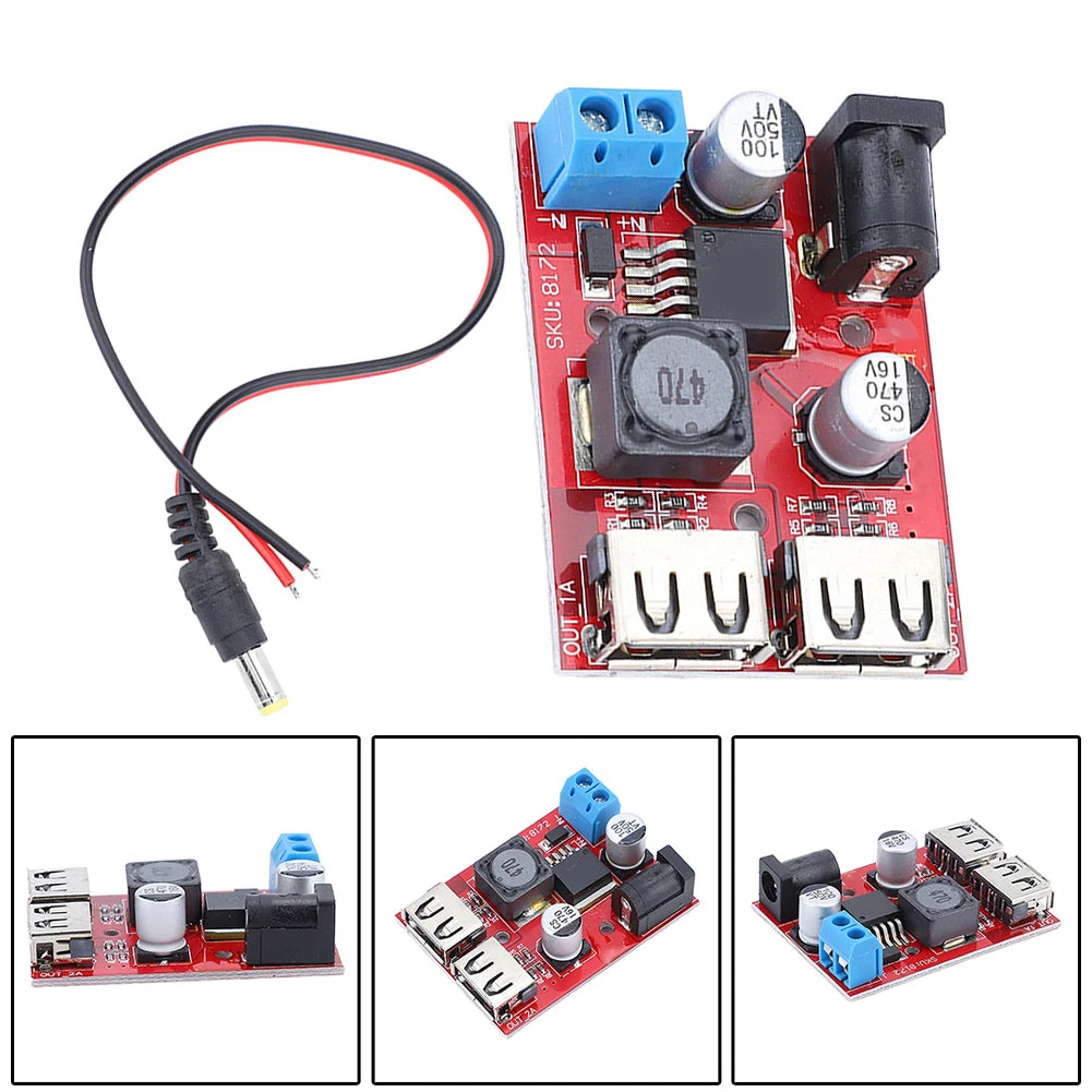 DC 6V-40V To 5V 3A Double USB Charge DC-DC Step-down Converter Module With Wire For Vehicle Solar Controller Charger Oasis Select
