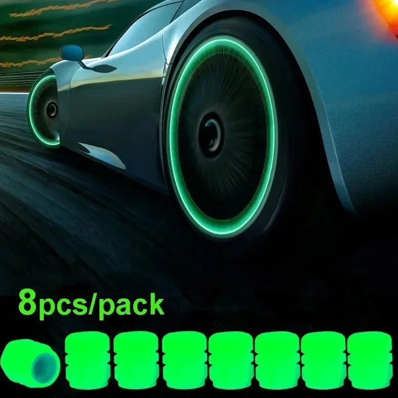 4/8/16/24pcs Tire Valve Caps Motorcycle Bike Wheel Nozzle Dustproof Tyre Valve Stem Fluorescent Night Glowing Car Accessories Oasis Select 8pcs (Green)