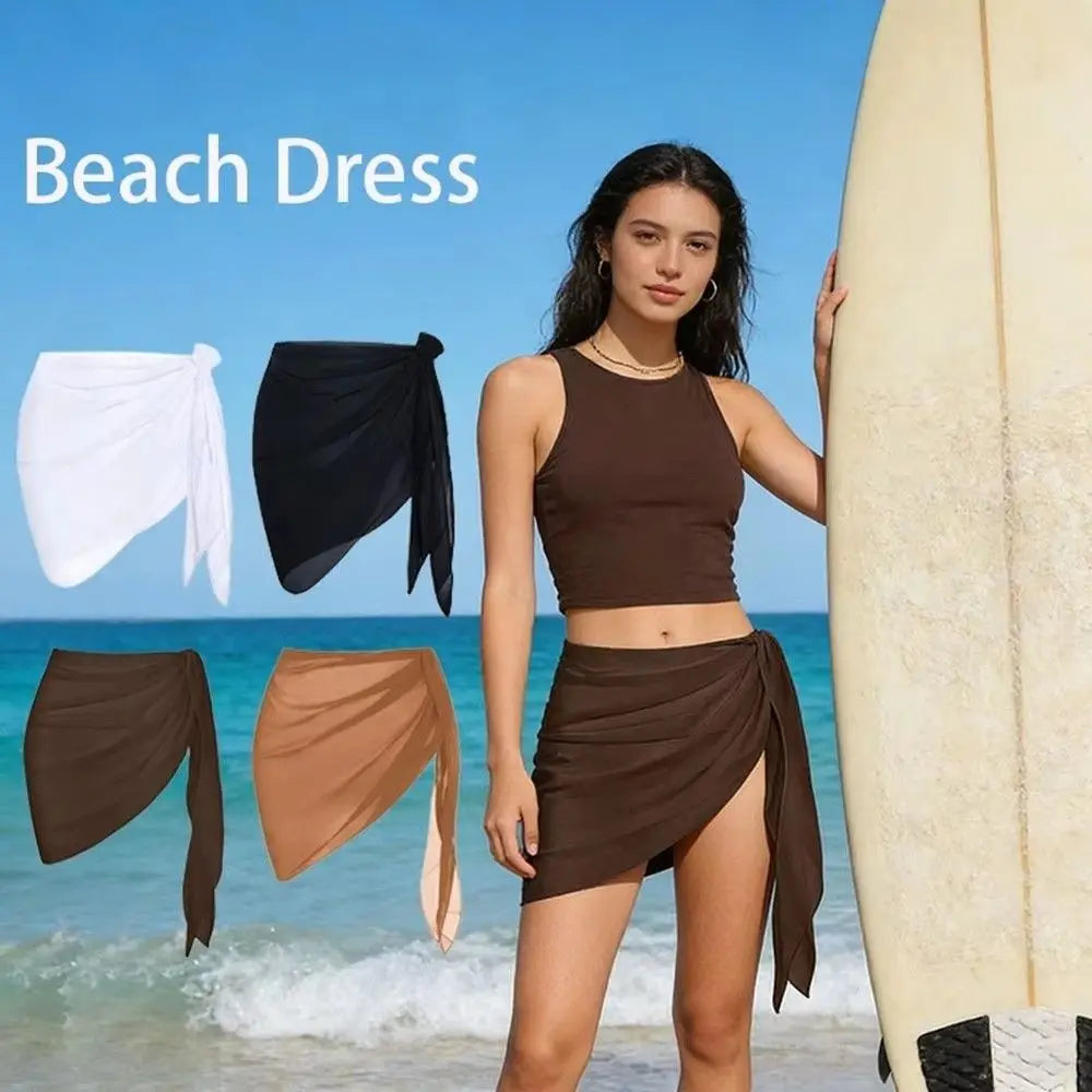 Sexy Solid Color Women Beach Skirt Short Sheer Swimming Skirt Strap Design Swimsuit Coverups Summer Vacation Oasis Select