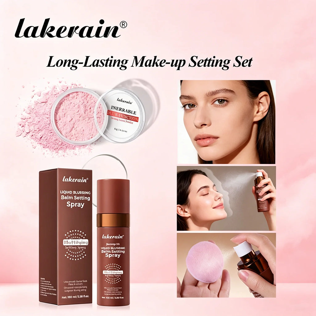 Setting Powder & Setting Spray Set Long Lasting Makeup Setting Even Skin Tone Control Oil Smooth Matte Finish Makeup Setting Kit Oasis Select