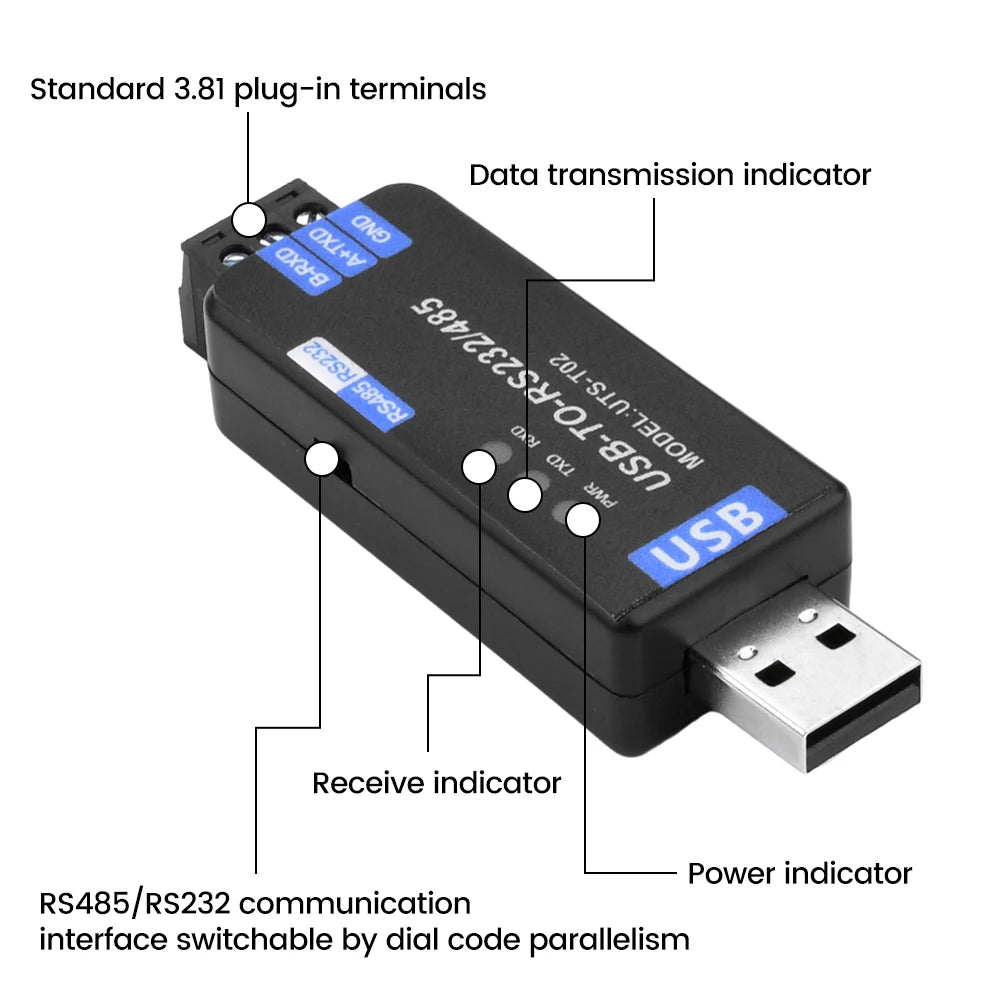 DC 5V USB to RS485/RS232 Communication Module Bidirectional Half Duplex Serial Line Converter CH343G Plug And Play Oasis Select
