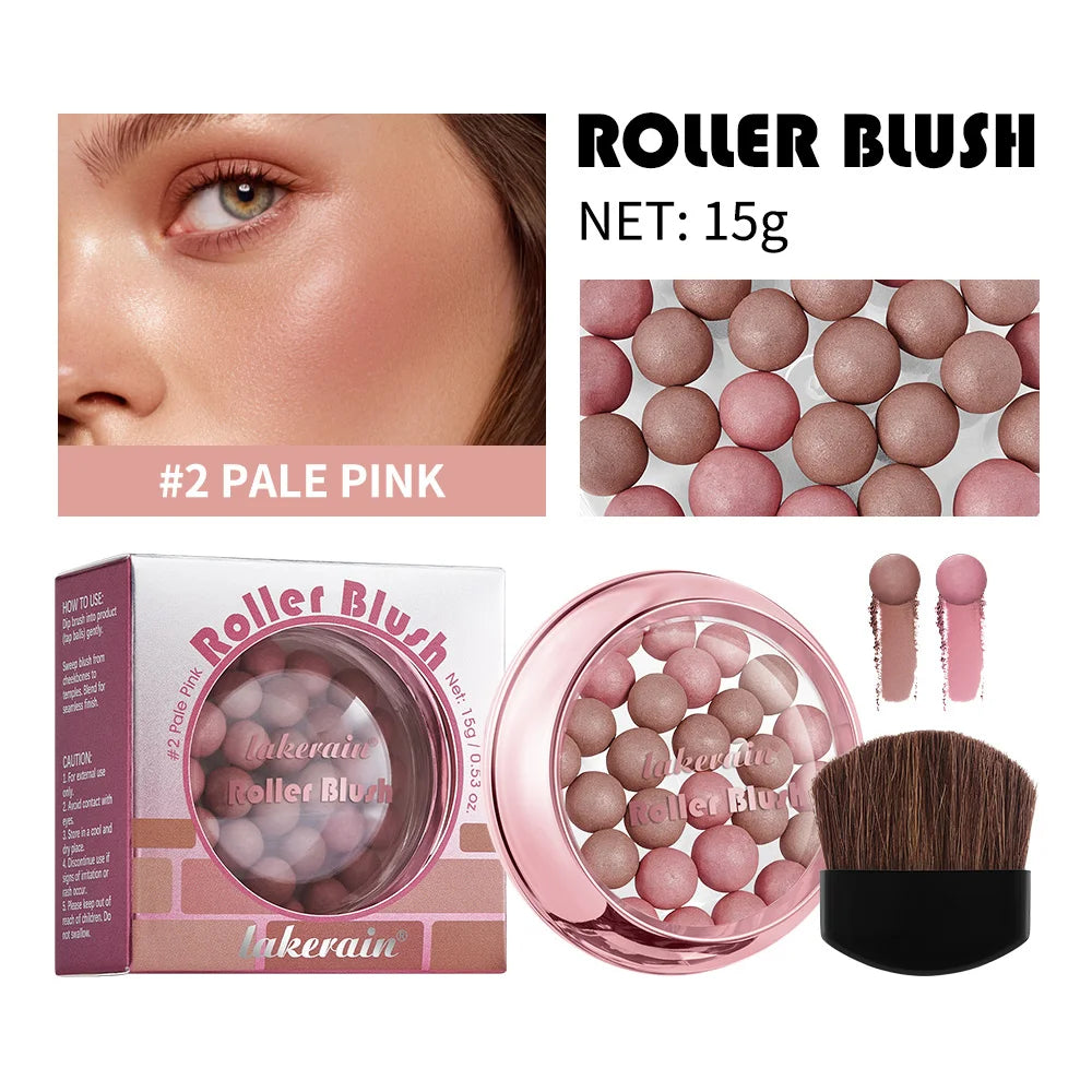Spherical Roller Blush With Brush Natural Makeup Long Lasting Pearlescent Cosmetics For Women Face Contour Blusher Oasis Select 2Pale Pink