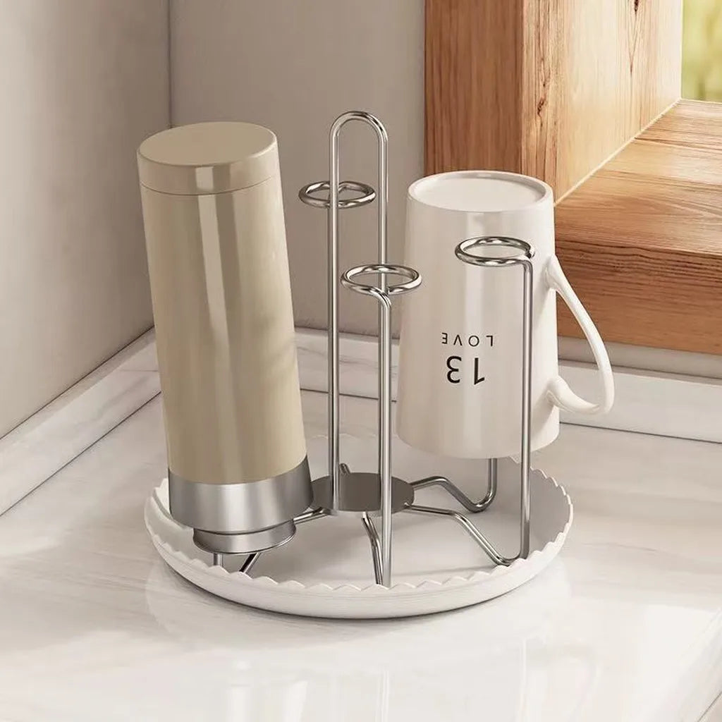 Stainless Steel Cup Drying Rack with Drip Tray – Holds 6 Cups
