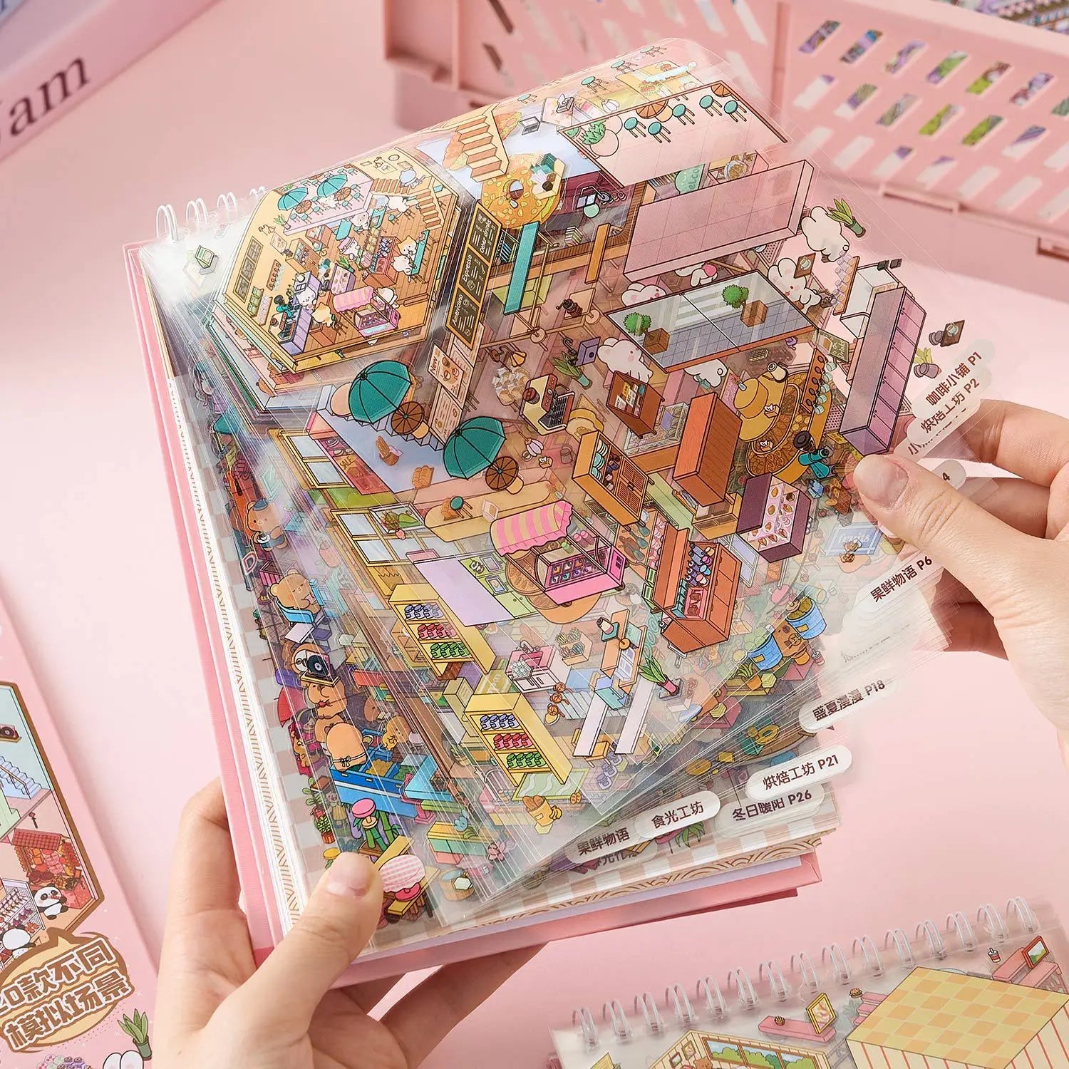 49pcs Sunny Town Series miniature scene creation sticker book for DIY handbook Students Back-to-school season Gifts Oasis Select
