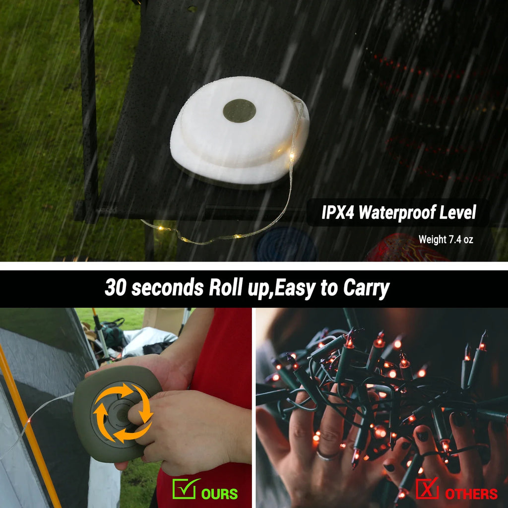 Camping String Lights,33Ft Light with Lanterns (2 in 1 Design),Camping Lights 2000mAh,IPX6 Waterproof,Rechargeable Flashlights Oasis Select