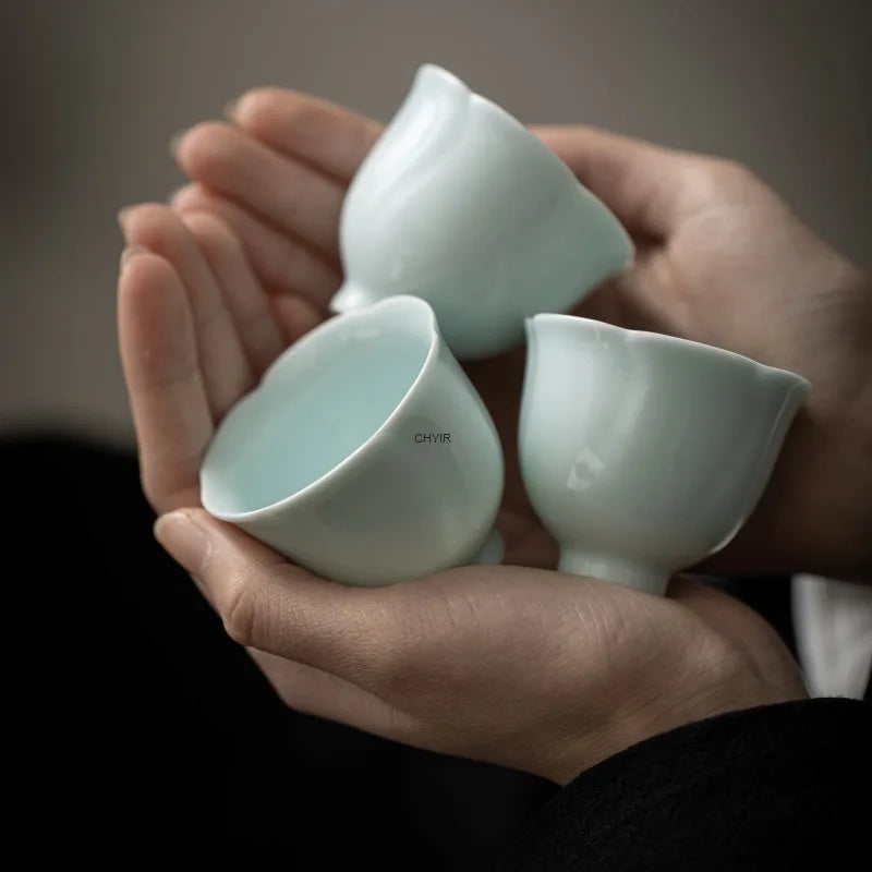 Flower Shaped Cup Ceramic Pure Color Tea Cup Tea Cup Single Cup Thin Body Household Celadon White Porcelain Tea Cup Oasis Select