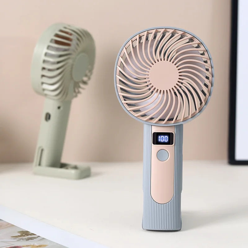 Digital Display Handheld Fan Mini Portable USB Rechargeable 2 in 1 Desktop Standing Cooling Fan for Office Travel Outdoor Oasis Select