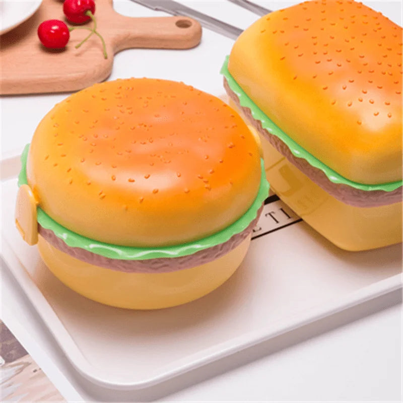 Hamburger Lunch Box Double Tier Cute Burger Bento Box Microwave Food Container Fork Tableware Set Oasis Select