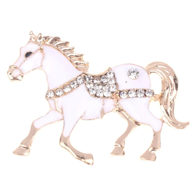 Classic Rhinestone Horse Brooches For Women Versatile Animal Lapel Pins Clothing Corsage Jewelry Accessories New Year Gifts Oasis Select White