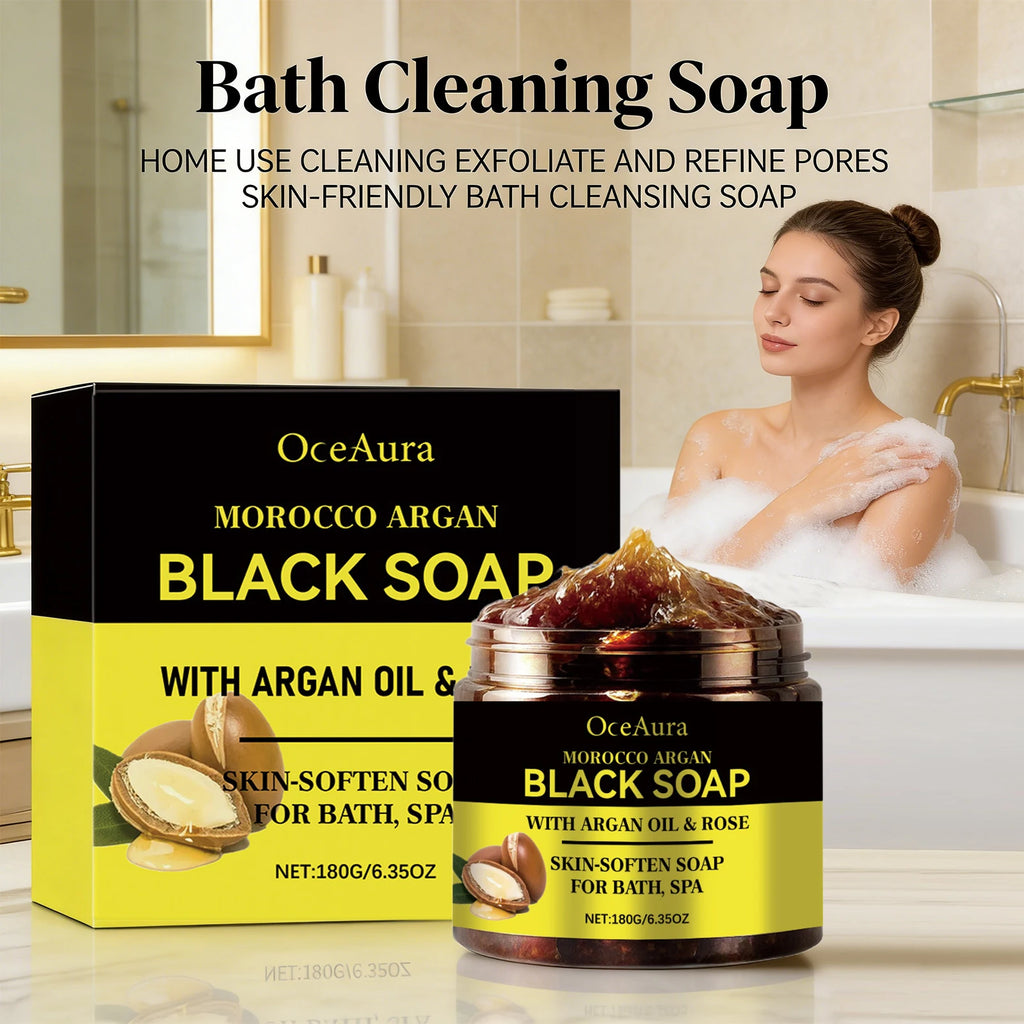 Morocco Argan Black Soap for Exfoliating Deep Cleaning Remove Dead Skin Body Scrub Purifying Moisturizing Brighten Skin Soap Oasis Select