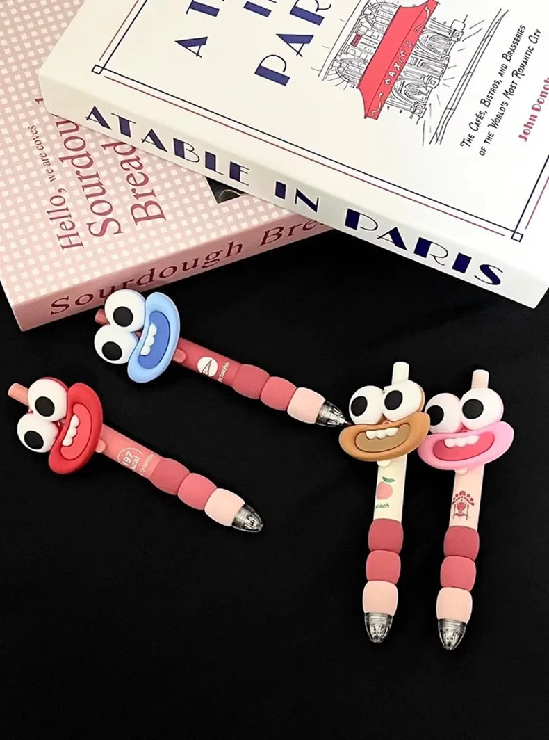 4pcs Cute big-eyed monster gel pen, black needle pen 0.5mm, exam signature pen, suitable for student office supplies Oasis Select