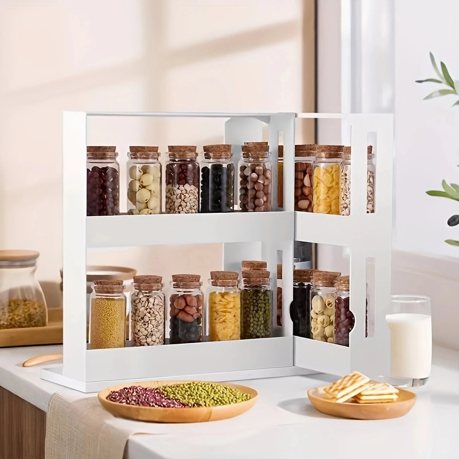 1 PC spice storage rack,90 degree swivel item storage rack, countertop 2 tier storage rack,small storage and organizer rack Oasis Select