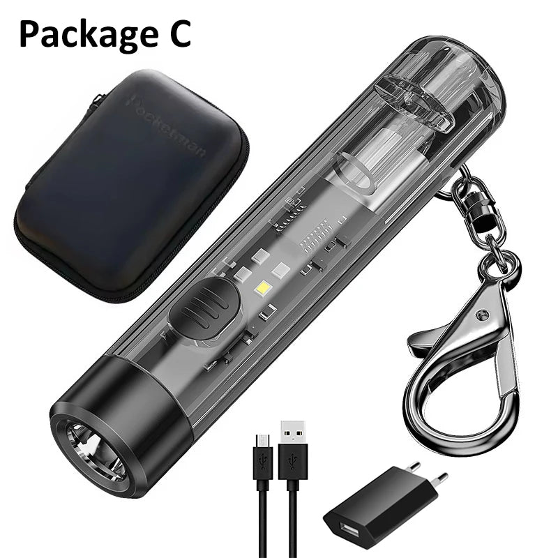Mini Keychain Light Super Bright USB Rechargeable Flashlight Portable Lightweight Emegency Torch for Camping Hiking Cycling Oasis Select Package C