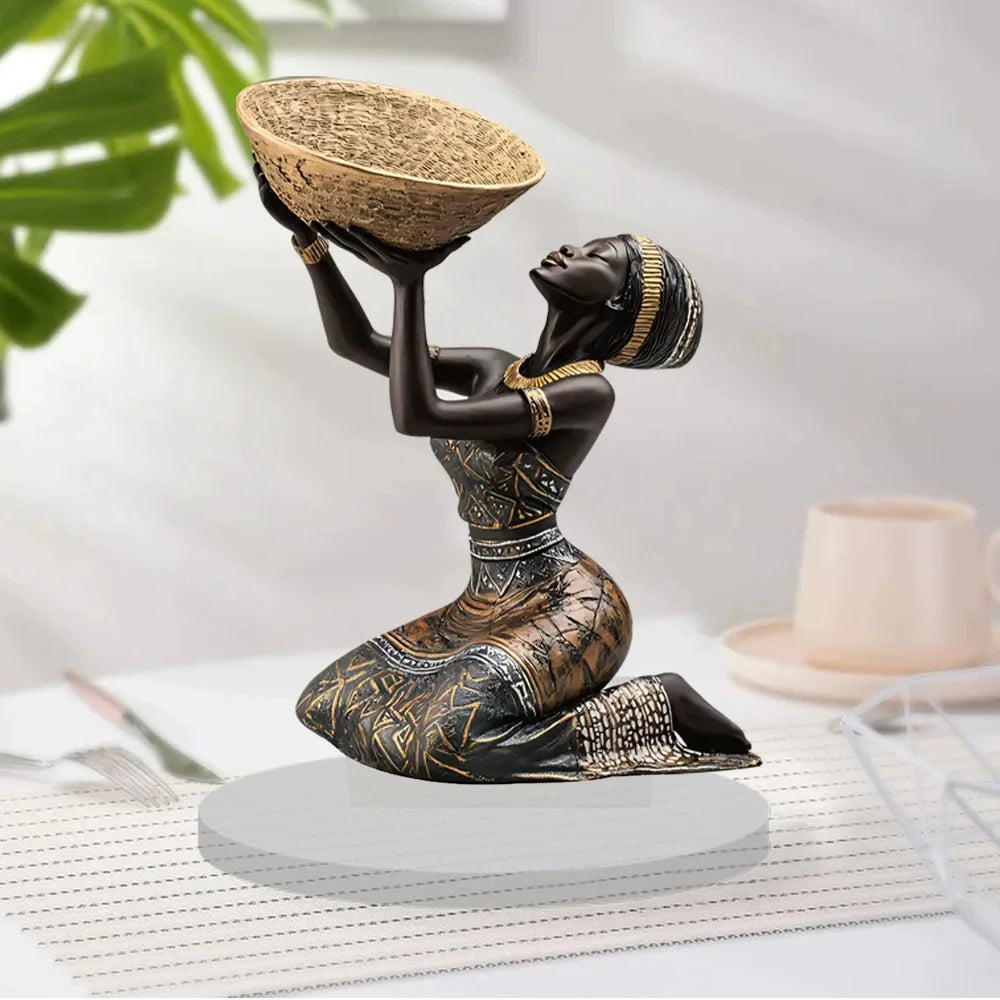 Ethnic Style African Girl Resin Ornament Creative Crafts Home Living Room Desk Vintage Collectible Craft Ornament Decor Oasis Select