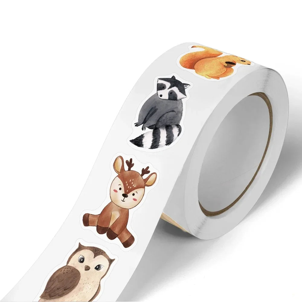 500Pcs/Roll Heterotypic Forest Animals Stickers 2.5cm/1.0'' Art Labels Learning Rewards, Adorn Gifts for Watercup Phone PC Pad Oasis Select