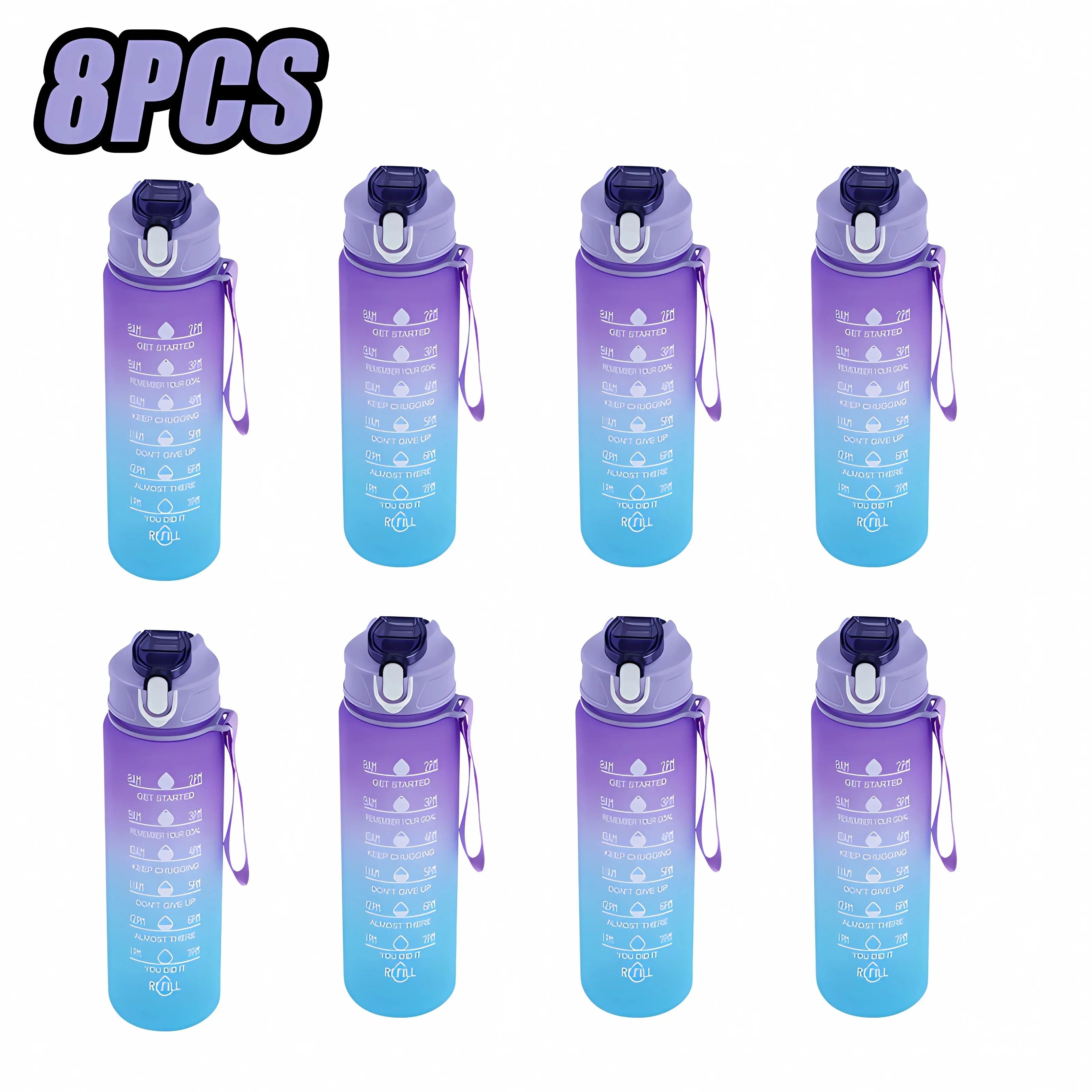 900ML Sports Water Bottle with Time Marker Leak-proof Cup Motivational Portable Water bottle Sport Fitness BPA Free Oasis Select Purple 8PCS 900ml