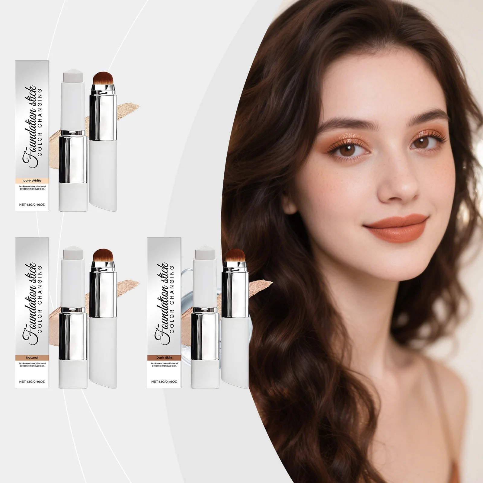 Foundation Make-Up Stick Double Head with Brush 3 Colors Lightweight Moisturizing Brighten Matte Concealer 2IN1 Foundation Stick Oasis Select