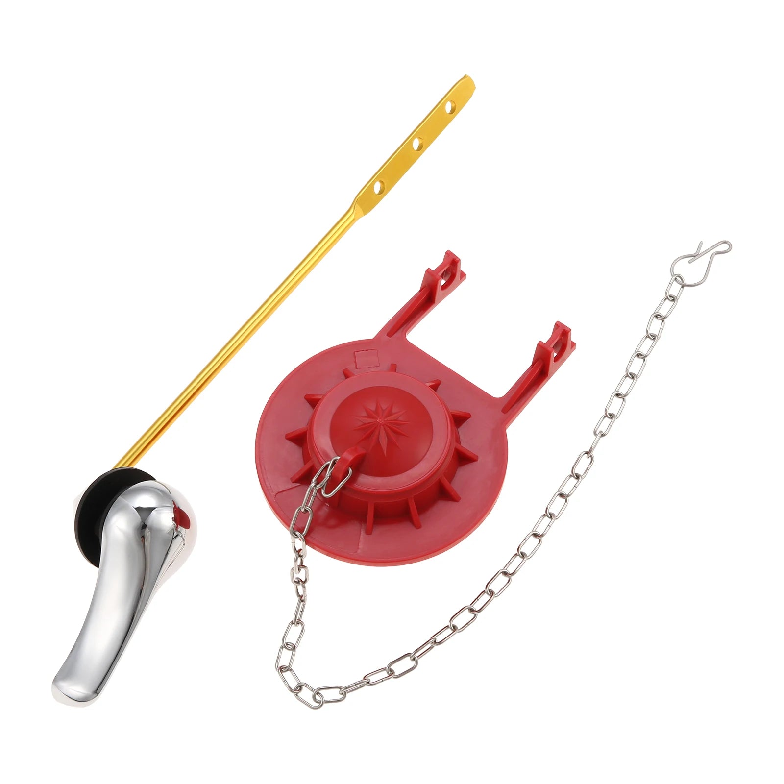 1Set Toilet Tank Handle & Red Flapper Kit,Fits 2" Flush Valves,Brass Plated Plastic,Stainless Steel Chain,Front Mount Tool-Free Oasis Select Red