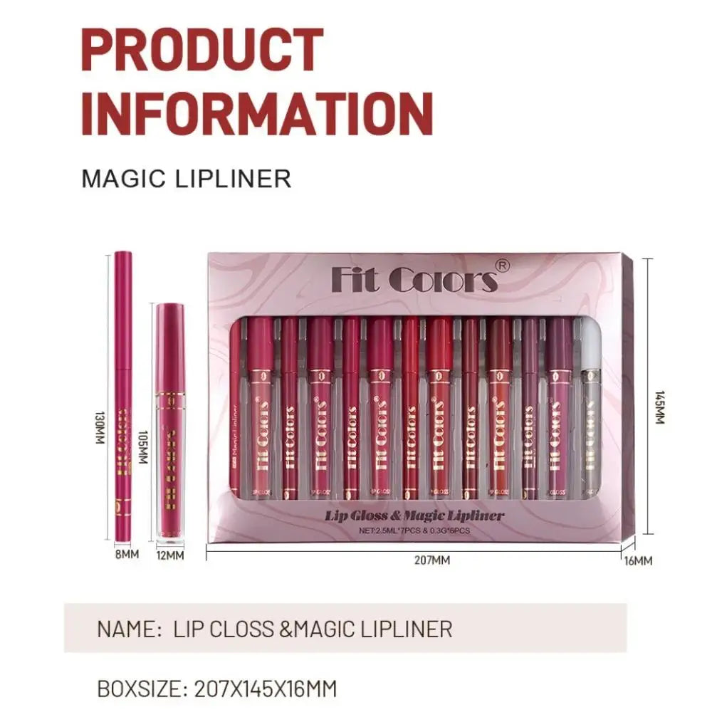 Fit Colors 13-Piece Matte Lip Gloss & Liner Set – Waterproof