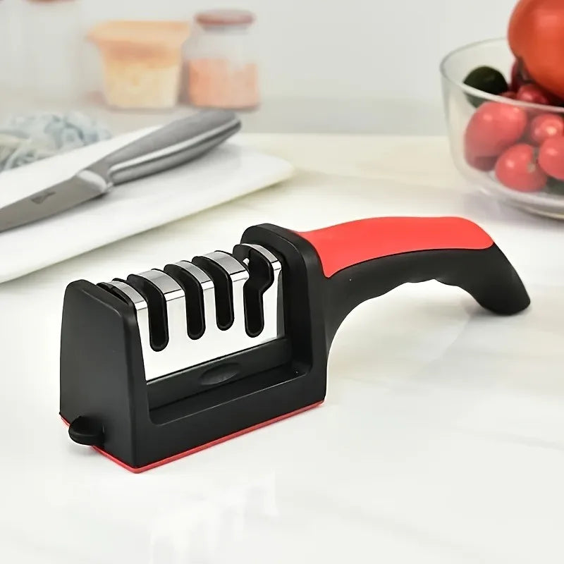 4-Stage Professional Knife Sharpener, Tungsten Steel & Ceramic Stones for Kitchen/Outdoor Knives(Not for Damascussed Edges) Oasis Select Red one size