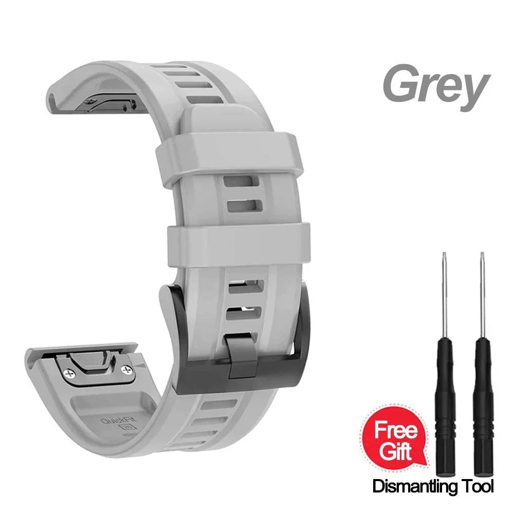 Silicone Watch Band for Garmin Fenix 7X 6X 5X – 22mm & 26mm Smartwatch Band Oasis Select Grey QuickFit 26mm