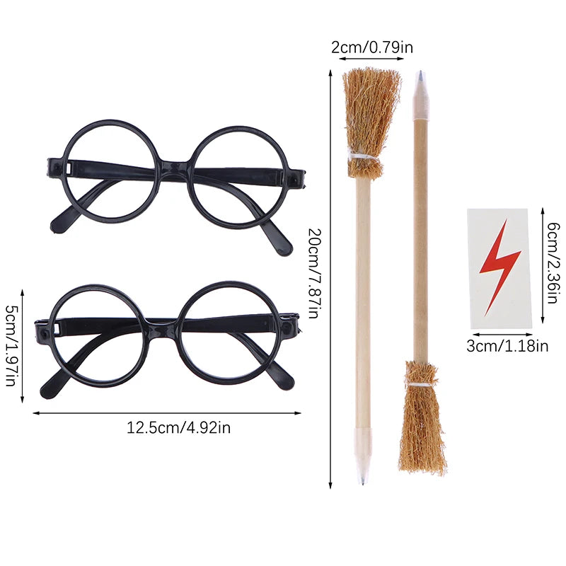 45Pcs/Set Wand Pencils Tattoo Stickers Broom And Glasses Wizard Party Favors Wizard Wands Theme Party Supplies Oasis Select Onesize