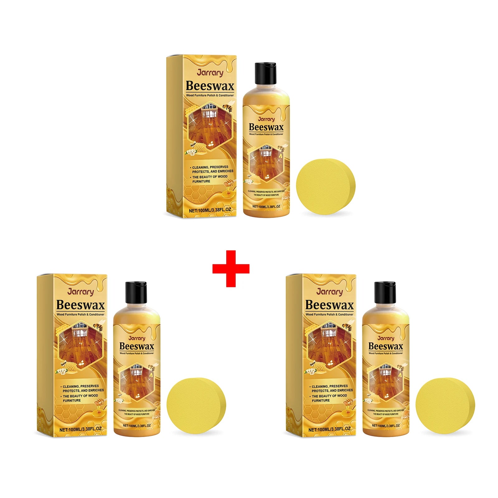 Beeswax Wood Polishing Agent with Sponge Wooden Furniture Polishing Restore Shine Protect Wooden Surfaces Beeswax Wood Care Wax Oasis Select 3pcs