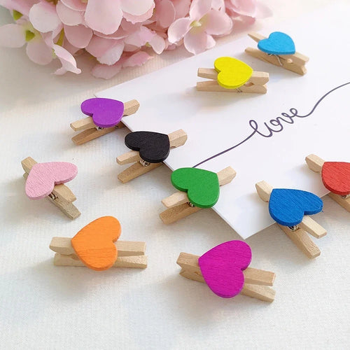 10/50pcs Red Heart Love Wooden Clothes Photo Paper Peg Pin Mini Clothespin Postcard Clips Home Wedding Valentine's Day Decorati Oasis Select