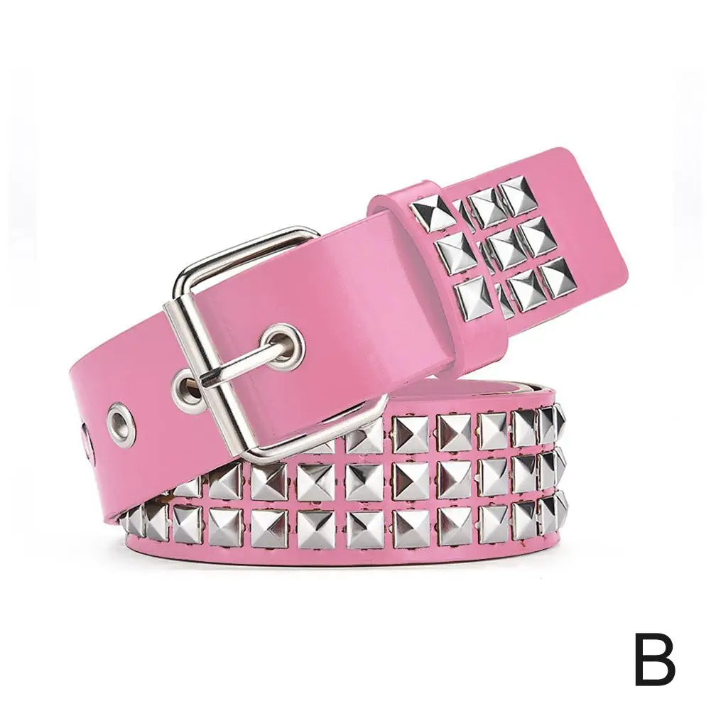 Women's Gothic Punk Studded PU Belt – Rivet Waist Cincher Fashion Belt Oasis Select B Pink