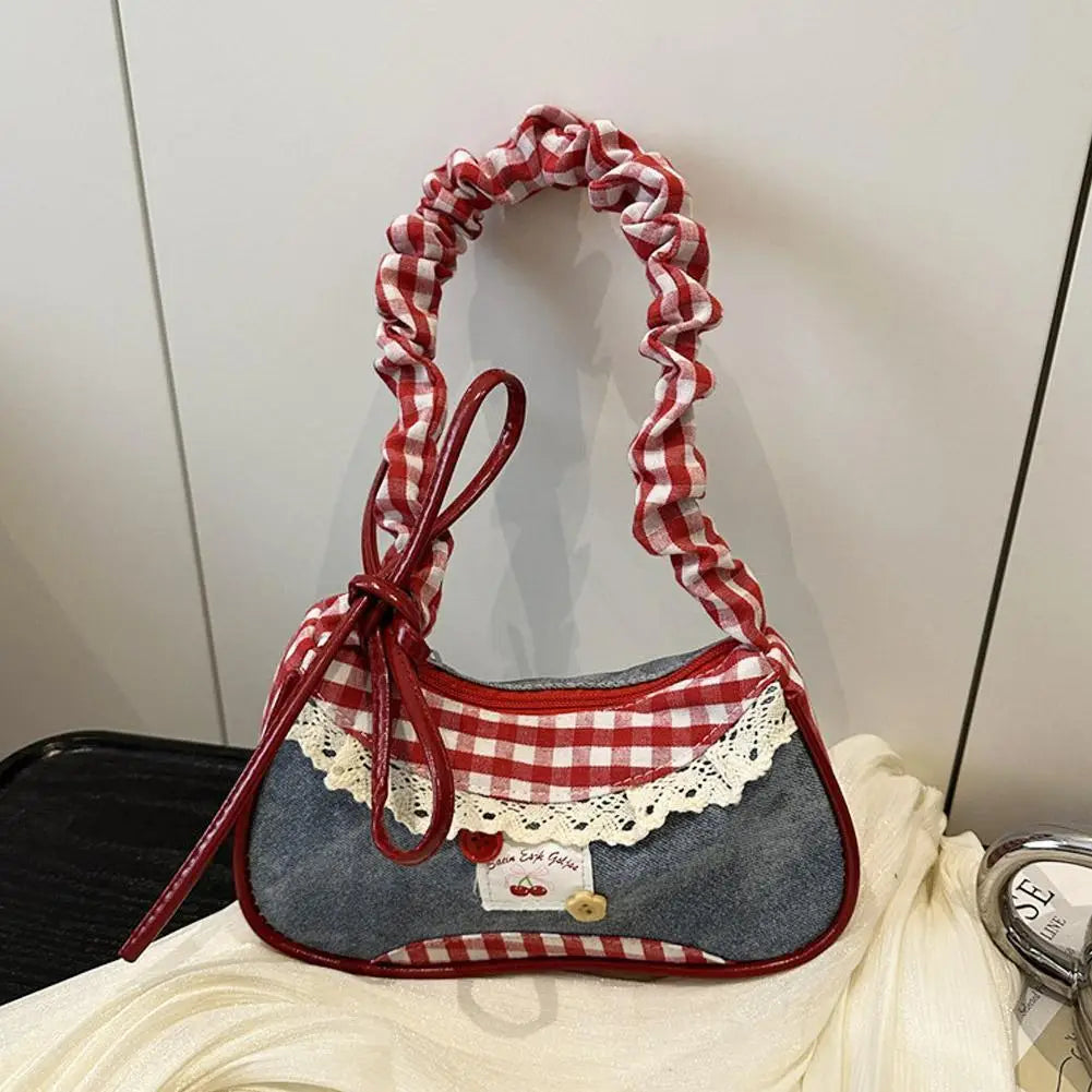 Y2K Checkered Lace Bowknot Shoulder Bag – Cute Crossbody Purse Shoulder Crossbody Bag Oasis Select