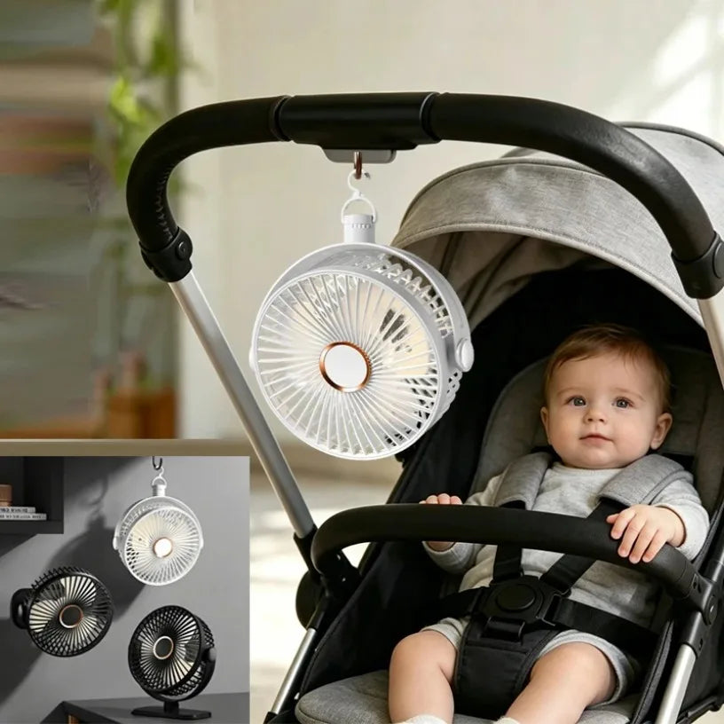 USB Rechargeable Clip Fan 5 Speeds 3 Level Night Light 720° Rotation Ultra Quiet Brushless Motor Portable for All Scenarios Oasis Select