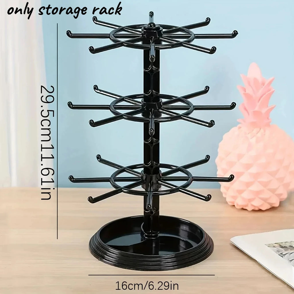 Rotating Earring Storage Rack Women's Earring Display Rack Bead Bracelet Hanging Necklace Hand Jewelry Box Oasis Select Black-3 layer