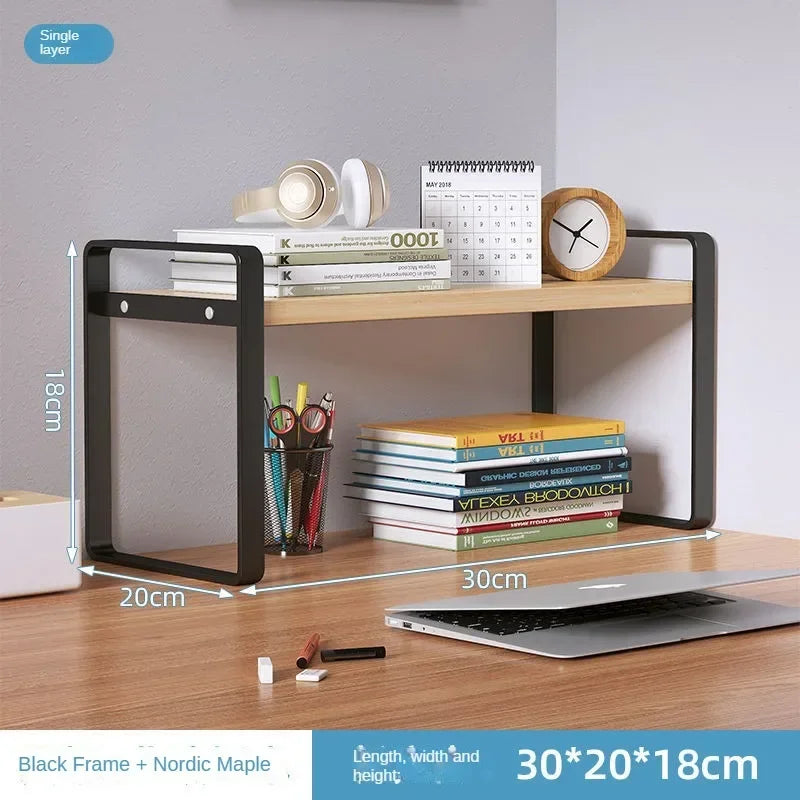 Desktop Wood & Iron Storage Shelf Desk Organizer Rack