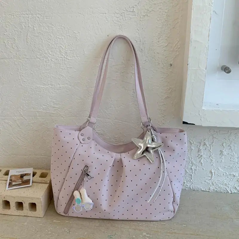 Vintage PU Polka Dot Tote Bag – Large Women's Shoulder Bag