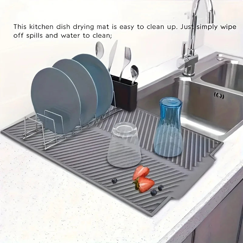 1pc Large Silicone Dish Drying Mat Heat Resistant Non-Slip Folding Drainer Pad for Kitchen Sink Countertop Kichen Accessories Oasis Select