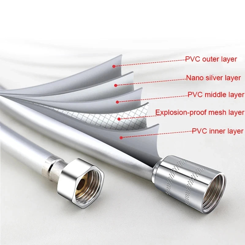 1.5/2.0M PVC Silicone Shower Head Hose Flexible Pipe Tube High Pressure Water Powerful Multilayer Plumbing Bathroom Accessories Oasis Select